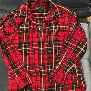 Red plaid polo button up